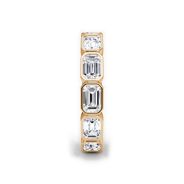 Just Brilliant bezel eternity band, side view, white background with natural shadow