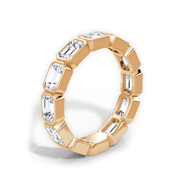 Just Brilliant bezel eternity band, upright view, white background with natural shadow