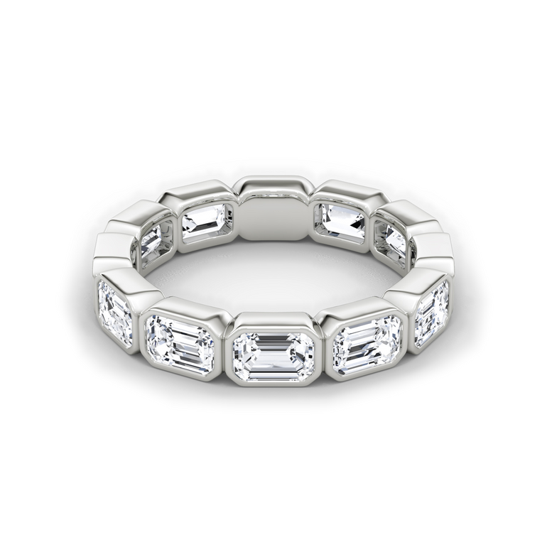 Just Brilliant bezel eternity band, emerald, 18K White Gold, front view.