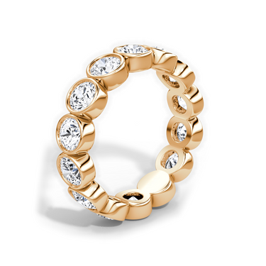 Just Brilliant bezel eternity band, upright view, white background with natural shadow