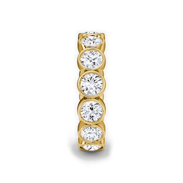 Just Brilliant bezel eternity band, side view, white background with natural shadow