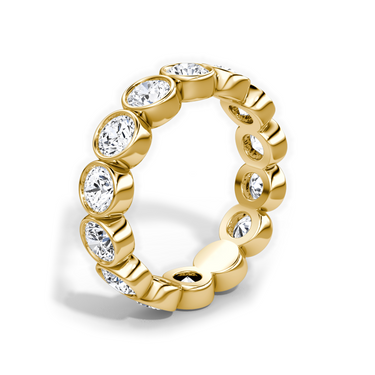 Just Brilliant bezel eternity band, upright view, white background with natural shadow