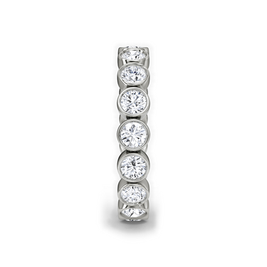 Just Brilliant bezel eternity band, side view, white background with natural shadow
