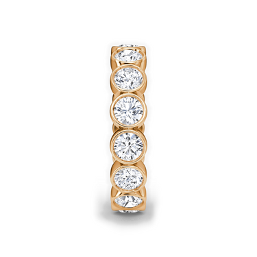 Just Brilliant bezel eternity band, side view, white background with natural shadow
