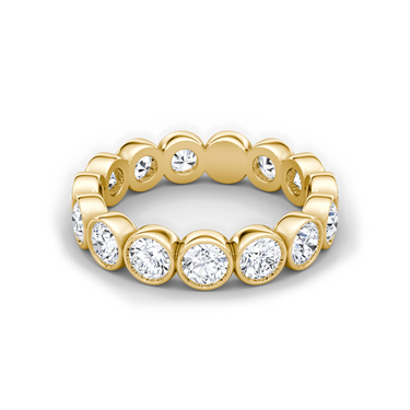 Just Brilliant bezel eternity band, round-brilliant original, 18K Yellow Gold, front view.