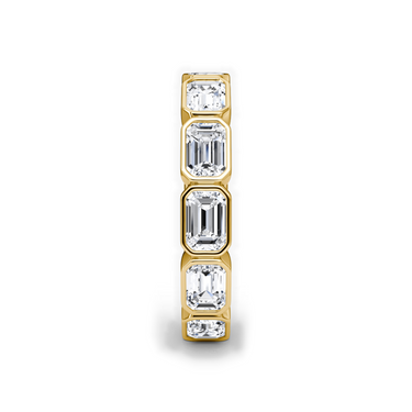 Just Brilliant bezel eternity band, side view, white background with natural shadow