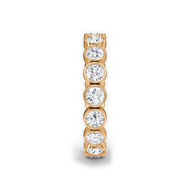 Just Brilliant bezel eternity band, side view, white background with natural shadow