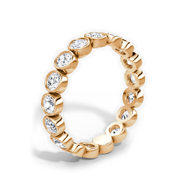 Just Brilliant bezel eternity band, upright view, white background with natural shadow