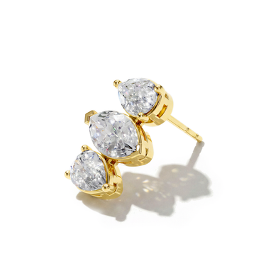 Alternating Shape Tennis Earrings, yellow gold, angled view.
