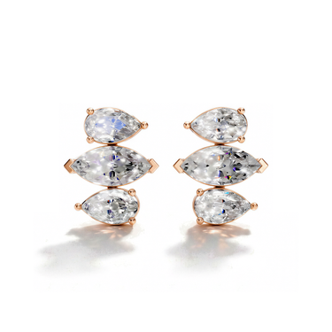 Alternating Shape Tennis Earrings, rose gold, front view.
