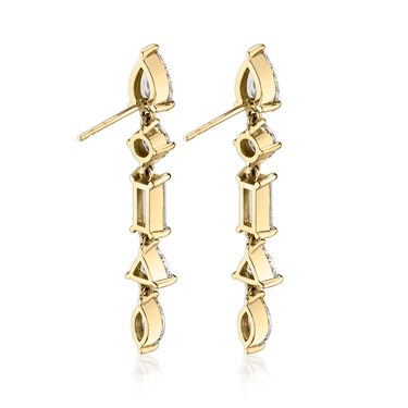 Mixed Drop Earrings, yellow gold, back view.