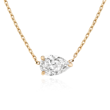 Solitaire Pear Necklace in rose gold, front view