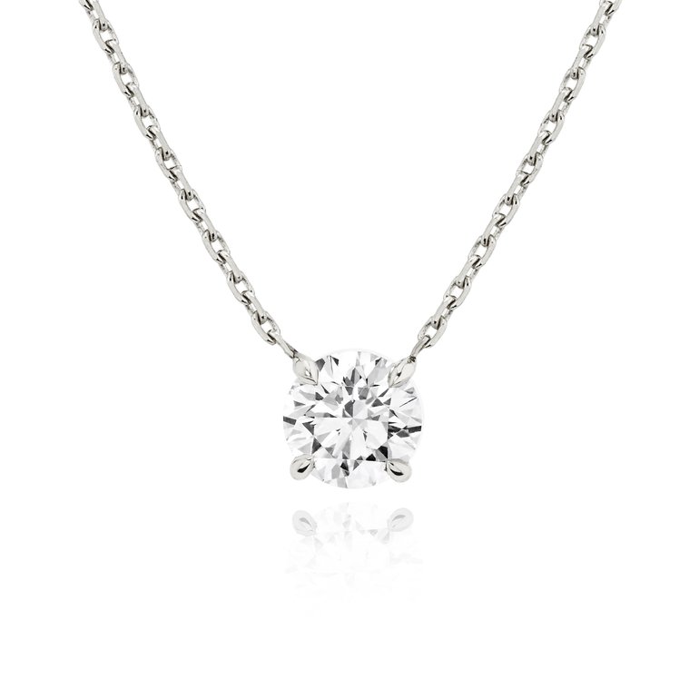 Solitaire Necklace in white gold, front view