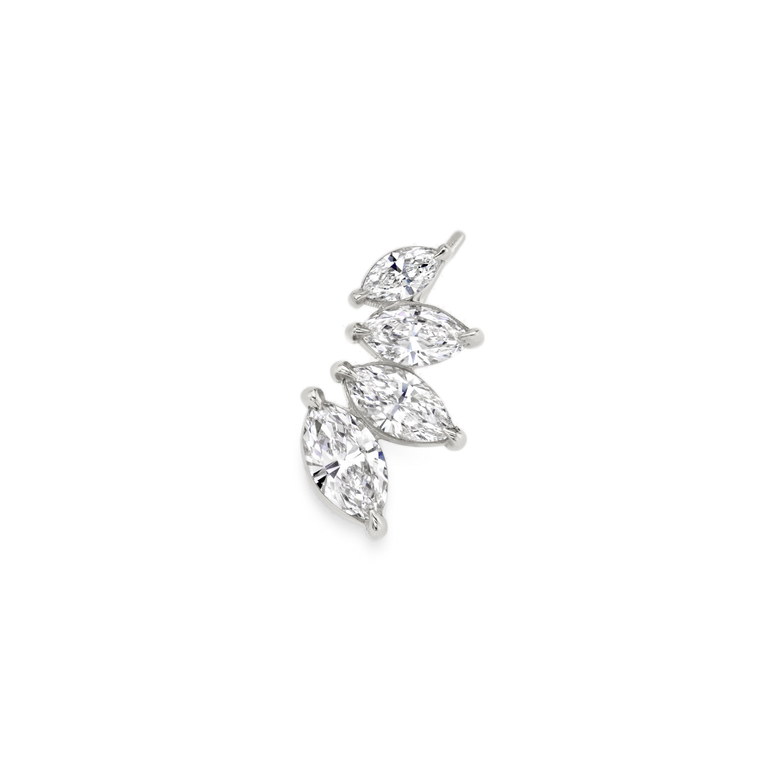 Diamond Ear Climber, white gold, front view.