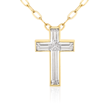 Solitaire Cross Necklace — 18K Yellow Gold — front