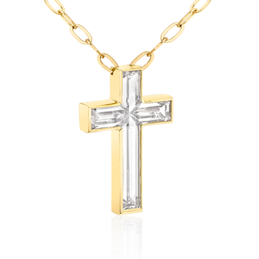 Solitaire Cross Necklace — 18K Yellow Gold — perspective