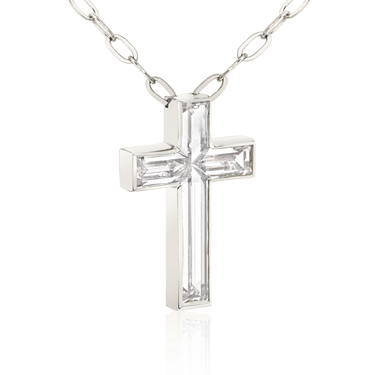 Solitaire Cross Necklace — 18K White Gold — perspective