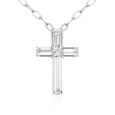 Solitaire Cross Necklace — 18K White Gold — front