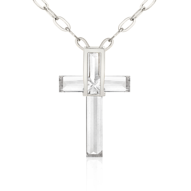 Solitaire Cross Necklace — 18K White Gold — back