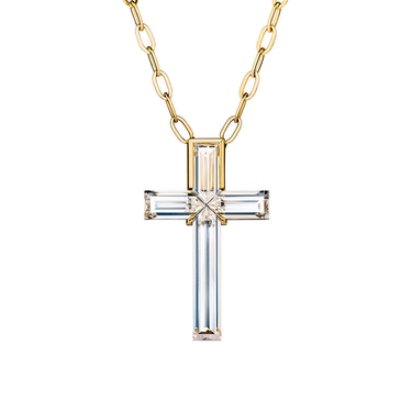 Solitaire Cross Necklace — 18K Yellow Gold — front