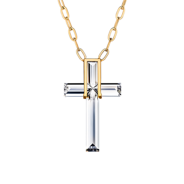 Solitaire Cross Necklace — 18K Yellow Gold — back