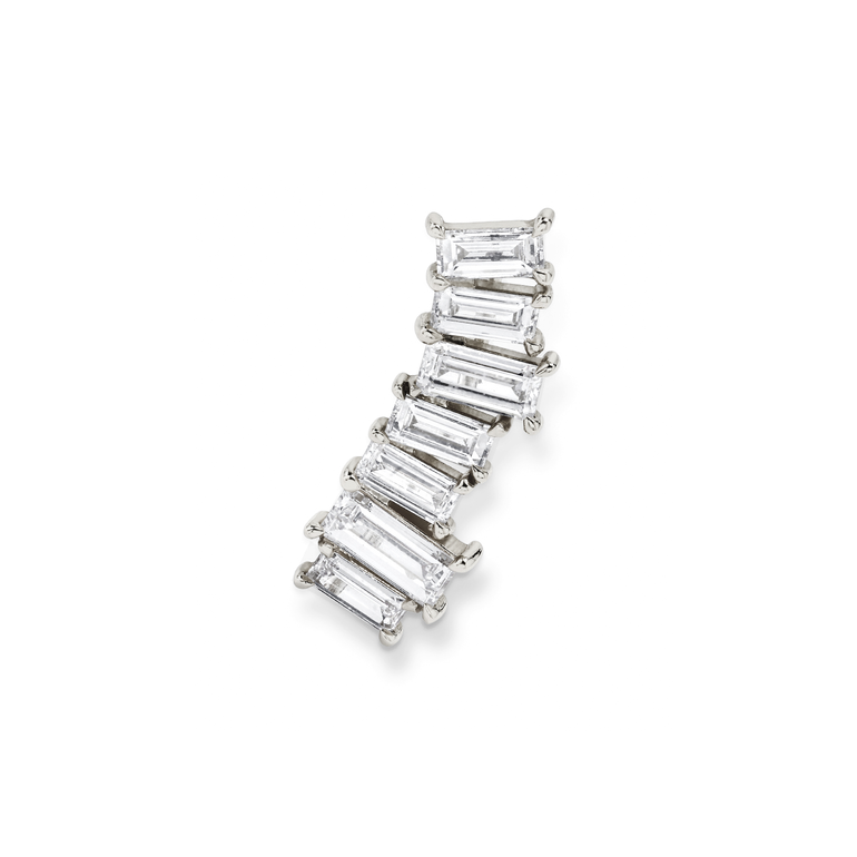 Baguette Ear Climber in white gold, front view