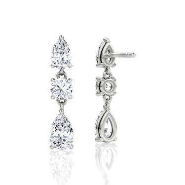 Three Stone Drop Earring — 18K White Gold — back