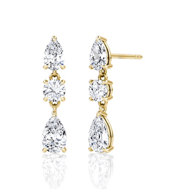 Three Stone Drop Earring — 18K Yellow Gold — front