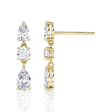 Three Stone Drop Earring — 18K Yellow Gold — perspective