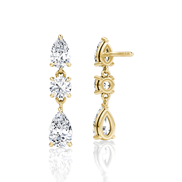 Three Stone Drop Earring — 18K Yellow Gold — back