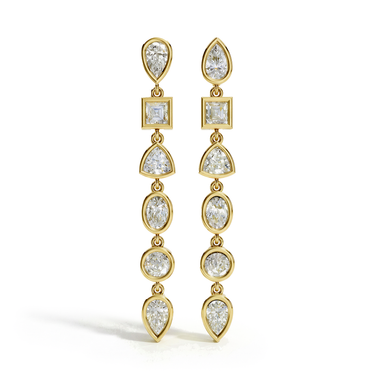 Mixed Shape Bezel Drop Earrings in yellow gold, front view