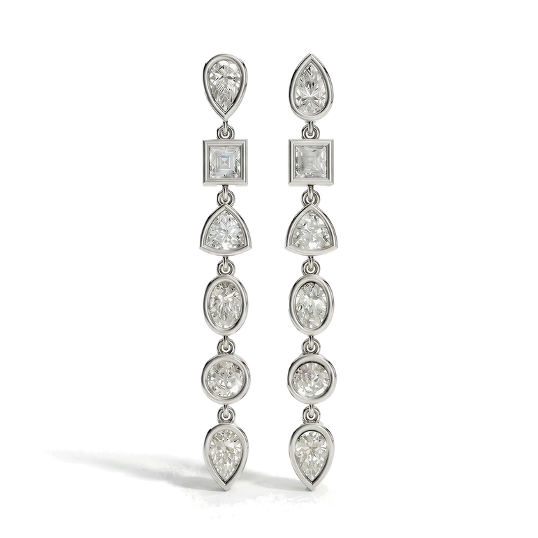 Mixed Shape Bezel Drop Earrings in white gold, front view