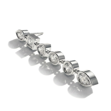 Mixed Shape Bezel Drop Earrings in white gold, perspective view