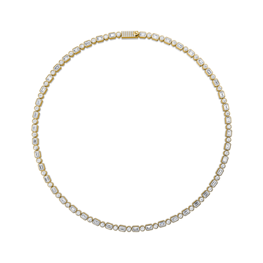 Mixed Bezel Tennis Necklace in yellow gold, front view
