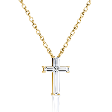 Petite Cross Necklace, yellow gold, perspective