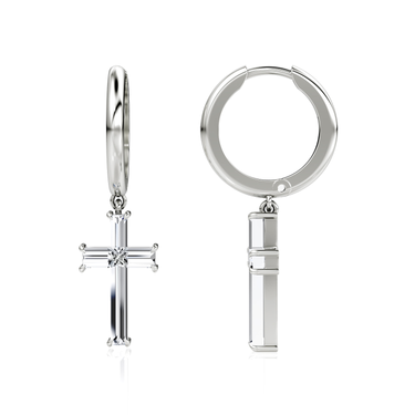 Petite Cross Huggie Hoop – polished hoop – 18K white gold – side view