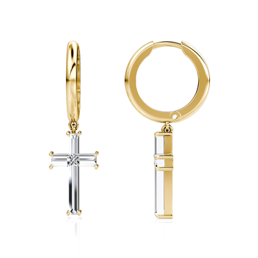 Petite Cross Huggie Hoop – polished hoop – 18K yellow gold – side view