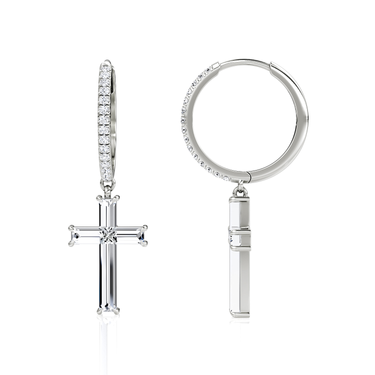 Petite Cross Huggie Hoop – pavé hoop – 18K white gold – side view