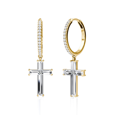 Petite Cross Huggie Hoop – pavé hoop – 18K yellow gold – front view