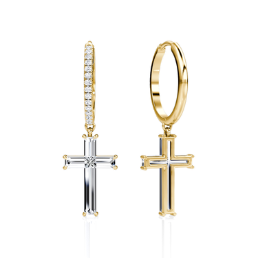 Petite Cross Huggie Hoop – pavé hoop – 18K yellow gold – back view