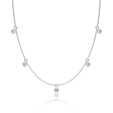 Just Brilliant Floating Station Necklace, 18K white gold, front view.