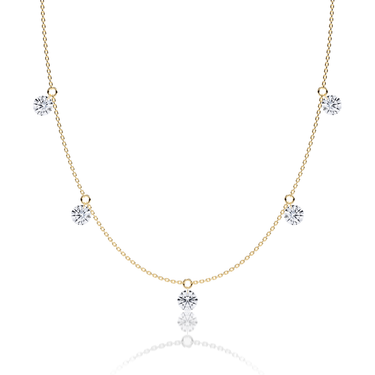 Just Brilliant Floating Station Necklace, 18K yellow gold, front view.