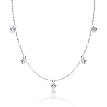 Just Brilliant Floating Station Necklace, 18K white gold, front view.