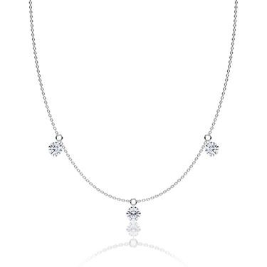 Just Brilliant Floating Station Necklace, 18K white gold, front view.