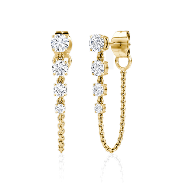 Linked Tennis Earring, yellow gold, front view.