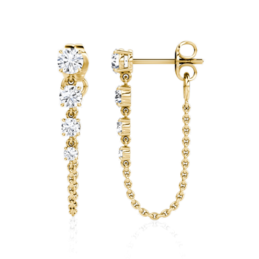 Linked Tennis Earring, yellow gold, side view.