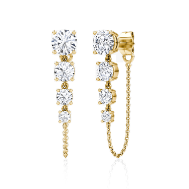 Linked Tennis Earring, yellow gold, front view.