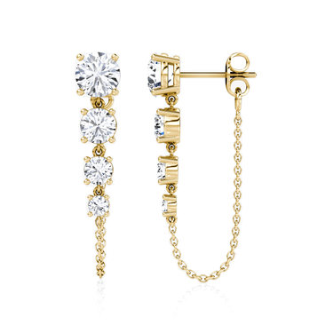 Linked Tennis Earring, yellow gold, side view.