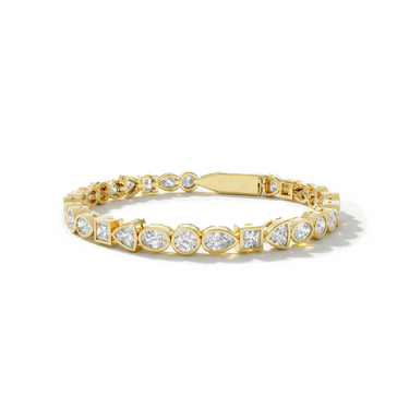 Just Brilliant Alternating Shape Tennis Bracelet, 18K yellow gold, front view.