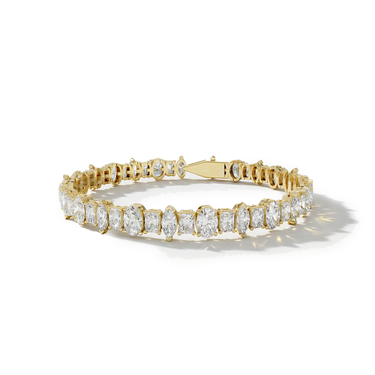 Just Brilliant Alternating Shape Tennis Bracelet, 18K yellow gold, front view.
